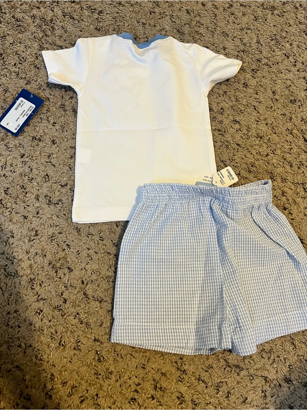 NWT Southern Classic Boys Baseball Tee & Blue Seersucker Shorts Set - 12 Months